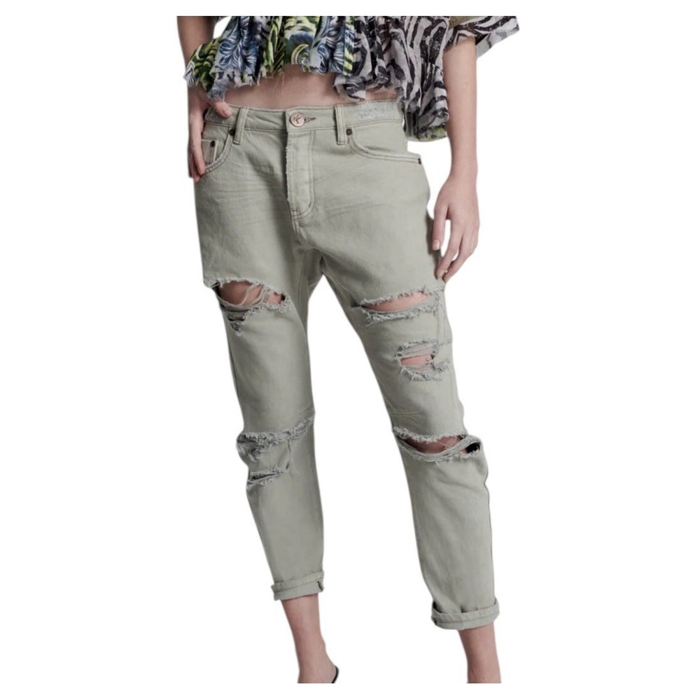 One Teaspoon Saints Boyfriend Jean Women's 26 Distressed Olive Button Fly New